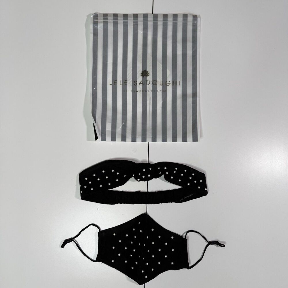 SOLD NWT Lele Sadoughi Black Pearl Dot Headband and Face Mask Set Gossip Girl OS - Picture 2 of 8